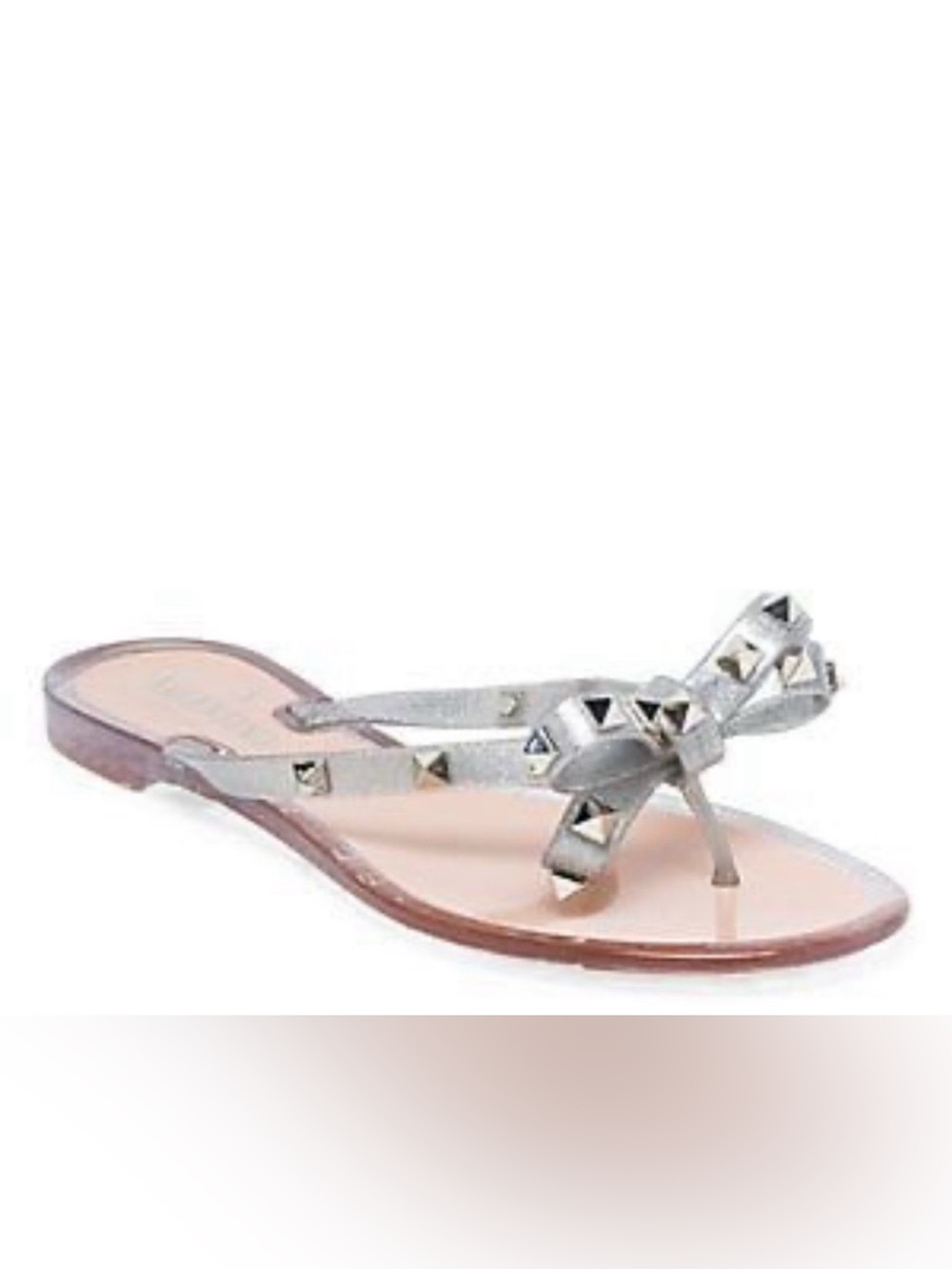 VALENTINO GARAVANI Silver Glitter PVC Bow Rockstud Thong Sandals